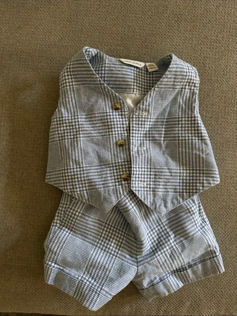 Light Blue Plaid Kids Vest & Shorts Set